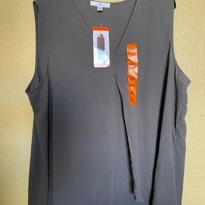 Womens FEVER Tank Top Green Olive Pleat Sleeveless